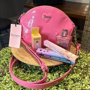 Juicy Couture Vibrant Pink Crossbody with (For Teens) Lottie Cosmetic Set NWT